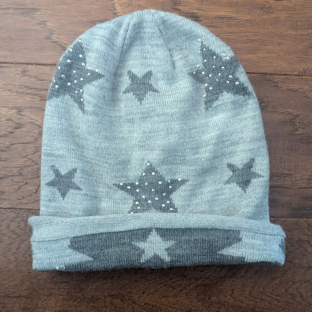 Zara Knit Cap Gray Sequins Stars